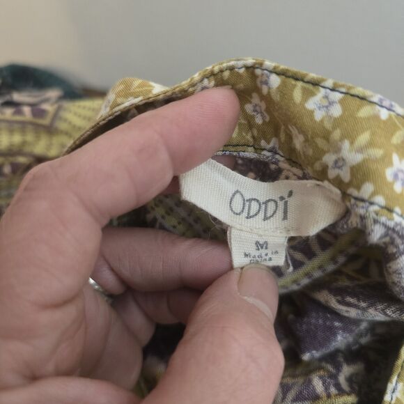 Oddy Shirt Dress Medium Mixed Print Crochet Detail Knee Length Boho Hippie - Picture 6 of 9